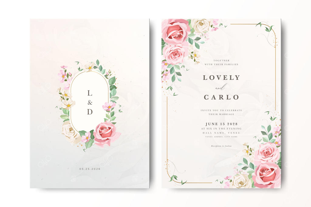 کارت دعوت عروسی با طرح گل‌های شیک