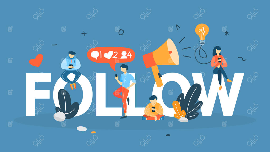 پیروی از ایده. ارسال محتوا در شبکه‌های اجتماعی با استفاده از گوشی هوشمند. لایک و نظر دادن. دریافت بازخورد. تصویرسازی