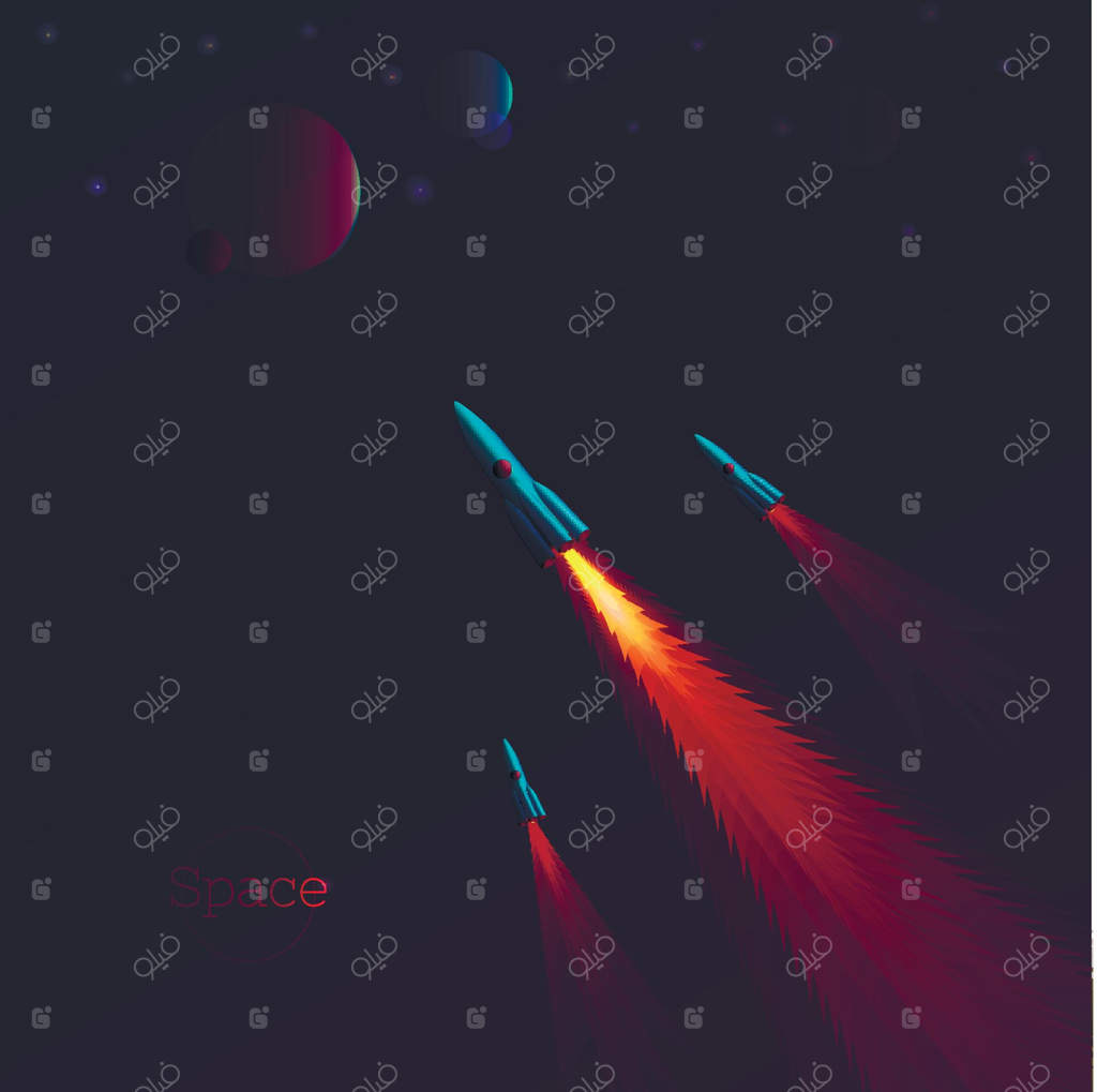 پس‌زمینه فضایی با راکت‌هایی به سوی سیارات دیگر