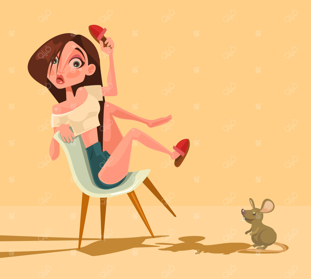 شخصیت زن موشی ناراحت و ترسیده در حال جیغ زدن