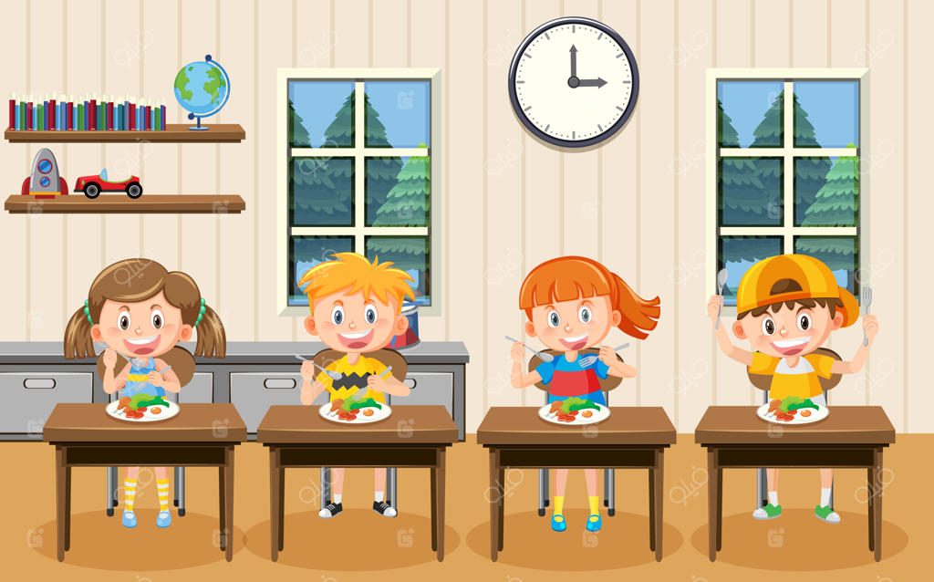 کودکان در حال غذا خوردن در آشپزخانه