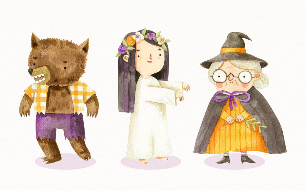 مجموعه شخصیت‌های هالووین با آبرنگ