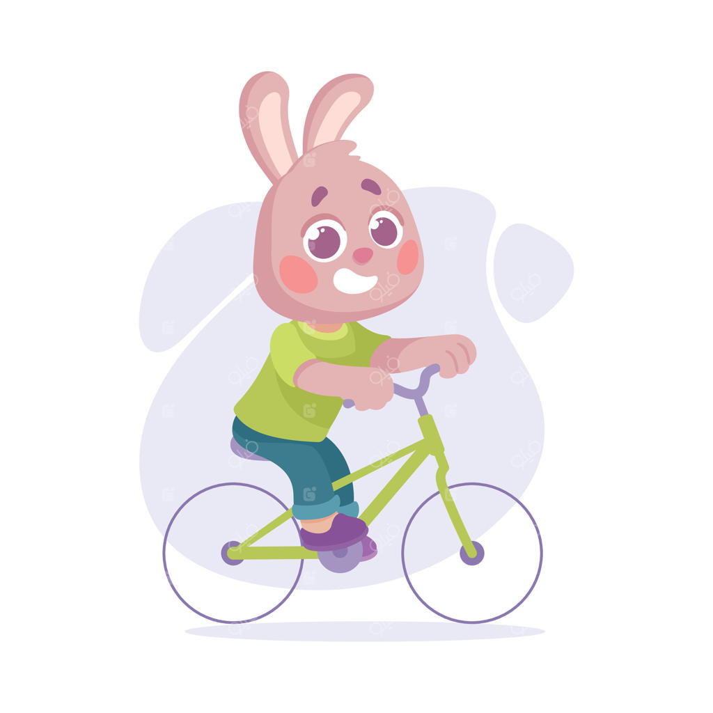 تصویر خرگوش بامزه در حال دوچرخه‌سواری