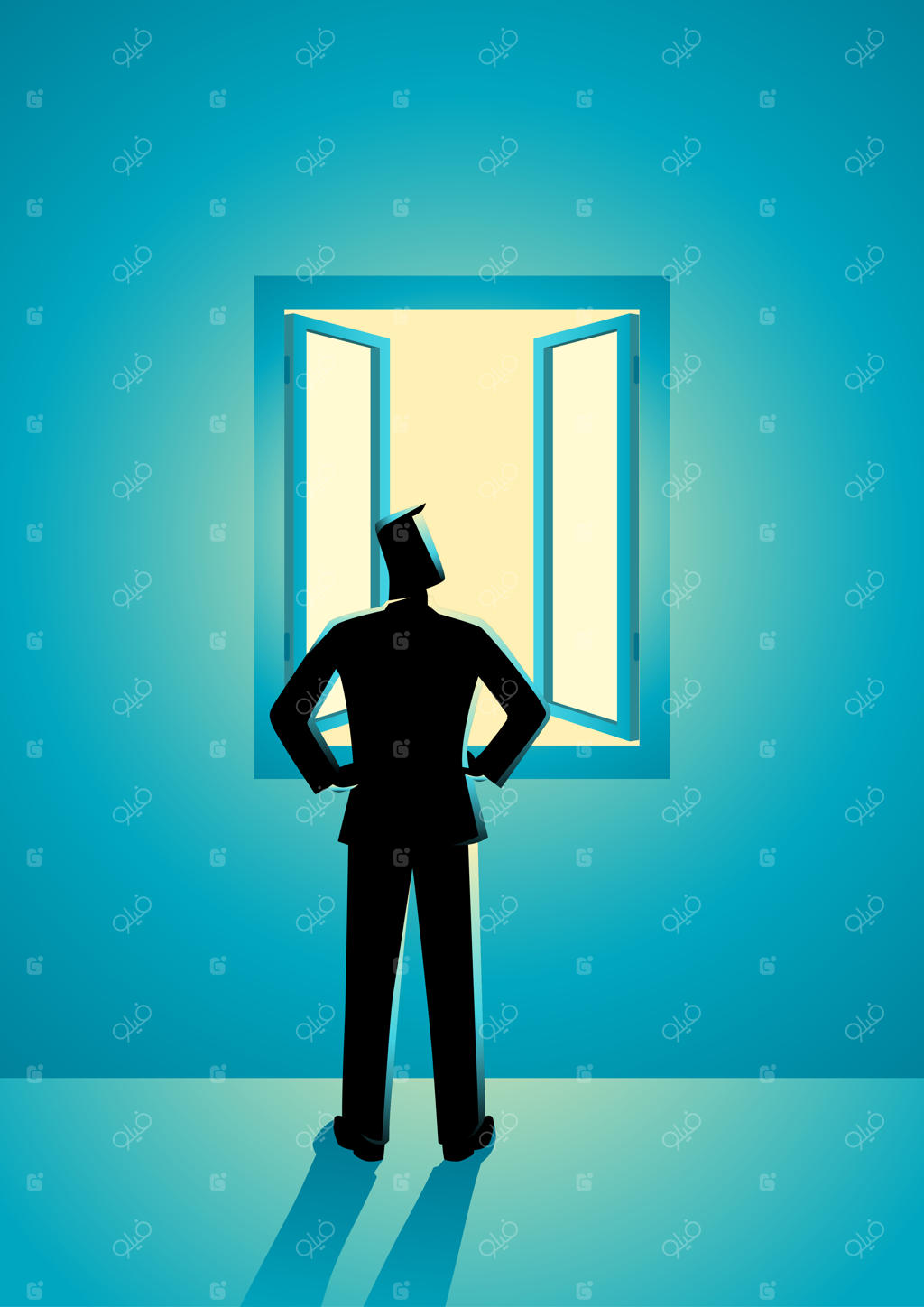 تاجر در حال نگاه کردن از پنجره