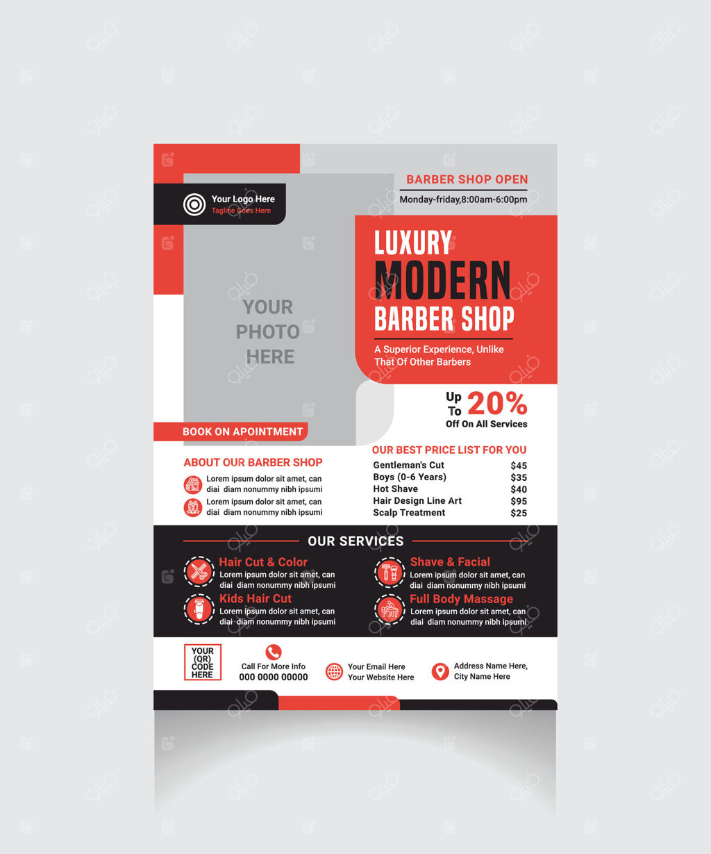 تراکت قابل ویرایش برای آرایشگاه مردانه