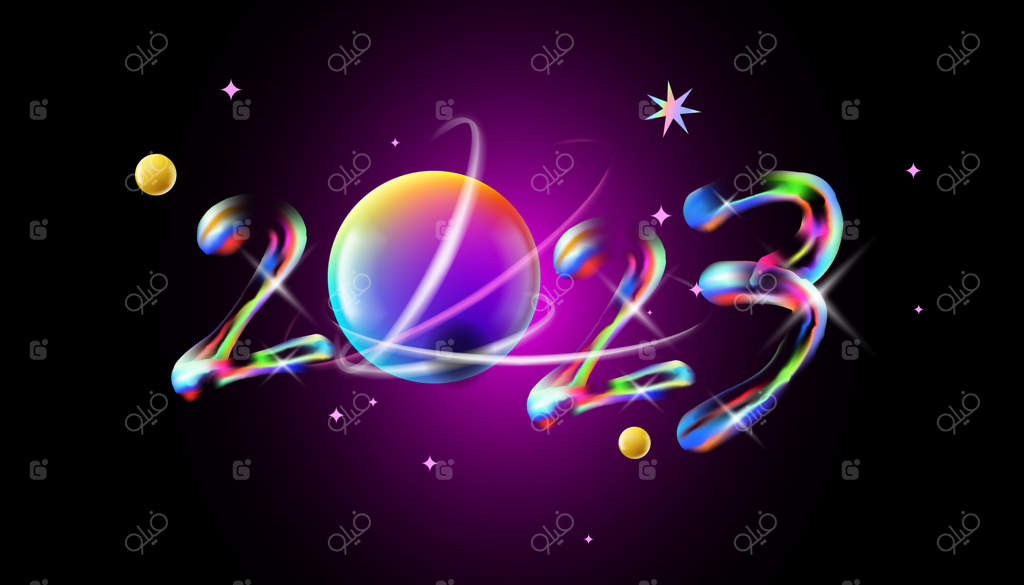 پوستر کریسمس مبارک ۲۰۲۳ با رنگ‌های نئونی. سال نو مبارک، تصویر برداری.