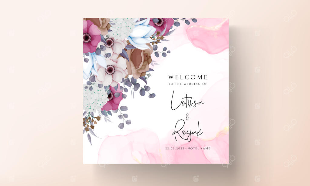 کارت دعوت عروسی با سبک بوهو و گل‌ها و برگ‌های زیبا