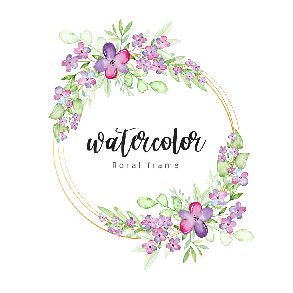 قاب گل‌های آبرنگی با حاشیه طلایی