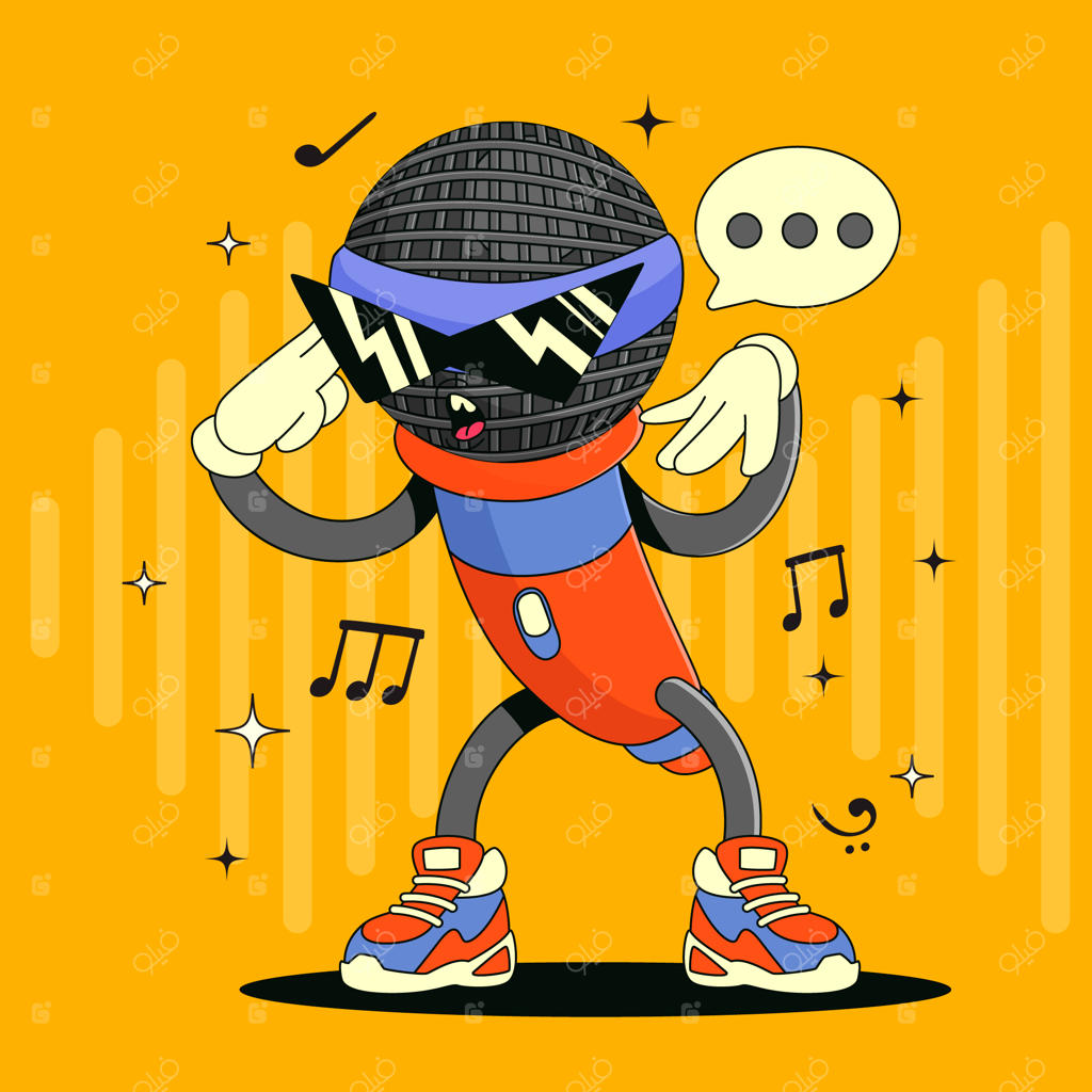 تصویر کارتونی میکروفون سیاه دست‌ساز