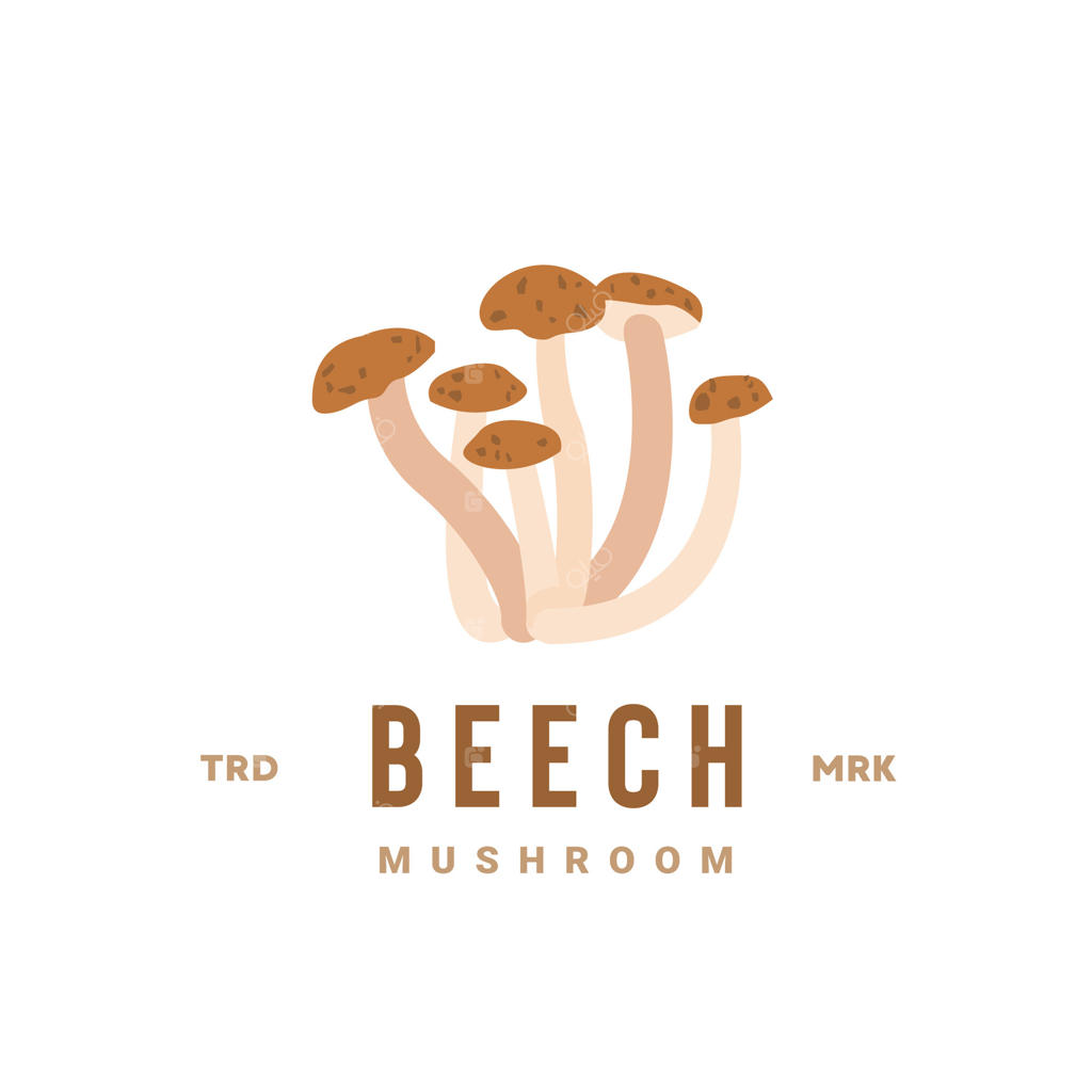 تصویر لوگوی قارچ بیچ، مناسب برای مغازه‌های سبزیجات و باغ‌ها، هم برای پوسترها و هم به عنوان آیکون‌های وب است.