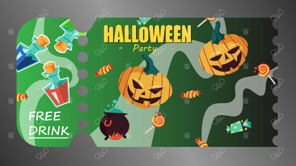 قالب بلیط هالووین با طراحی دستی و ترسناک