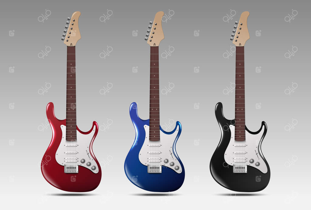 مجموعه‌ای از گیتارهای الکتریک واقعی.