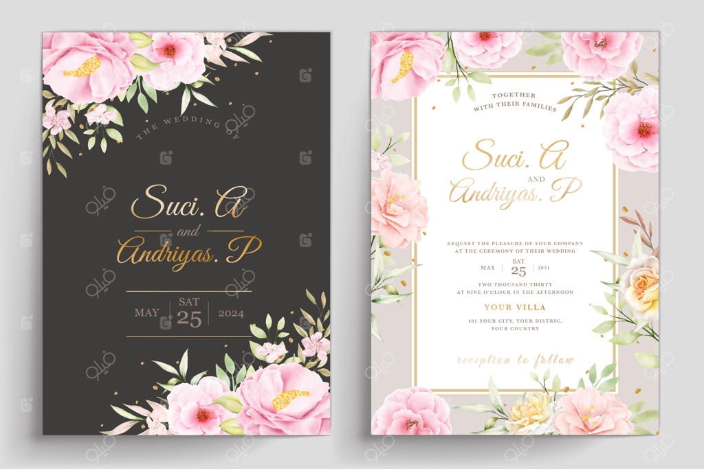 پترن دعوت‌نامه عروسی با طرح گل‌های دست‌کشیده