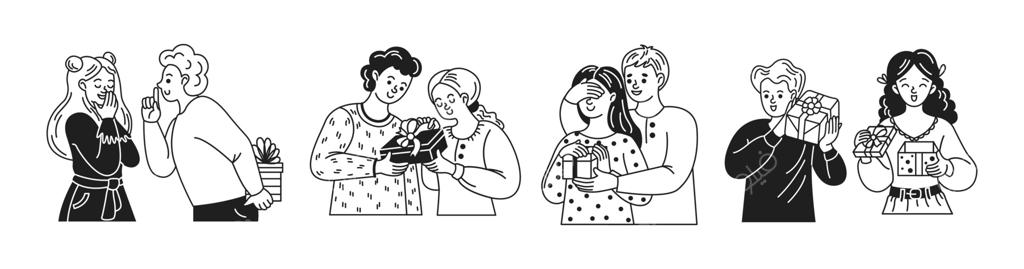 وکتور حرفه‌ای لحظات شاد هدیه دادن و جشن با هم بودن