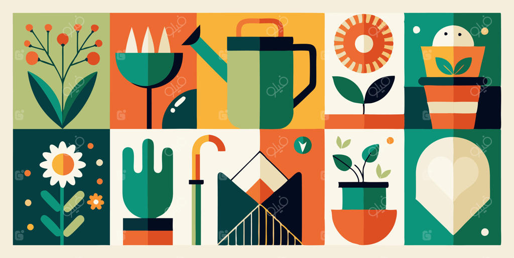 در این تصویر انواع مختلفی از گیاهان و گل‌ها نمایش داده شده‌اند.