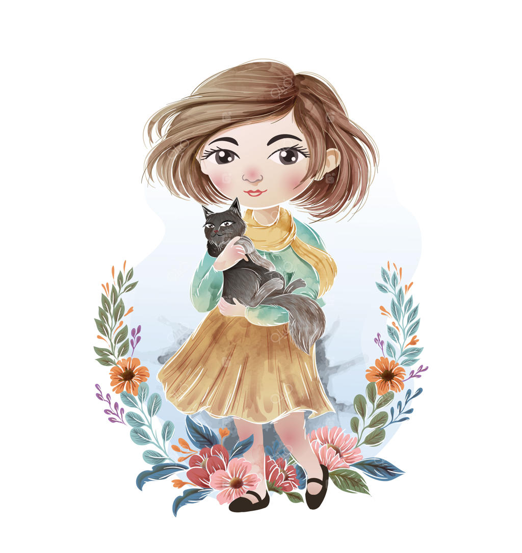 دختر بامزه با گربه