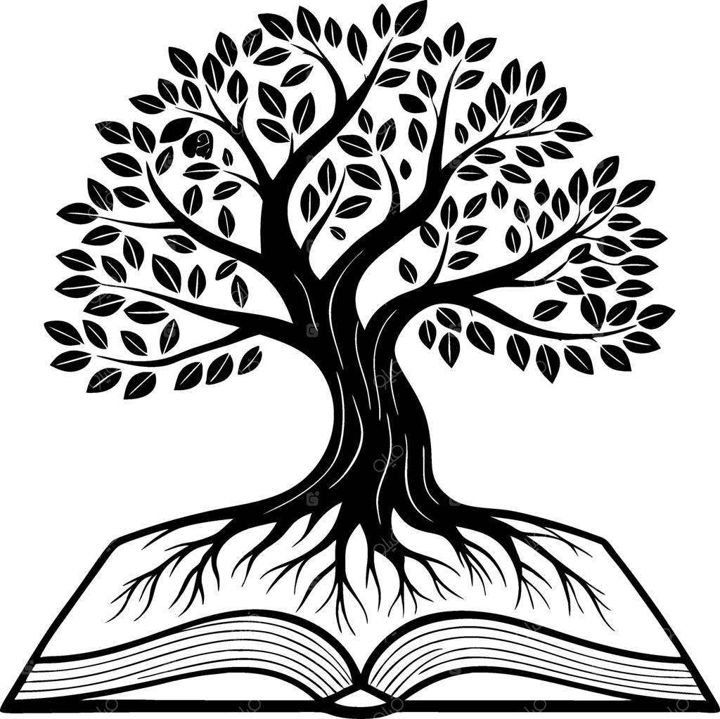 رویش درخت دانش از کتاب باز؛ نماد آموزش، خرد و رشد