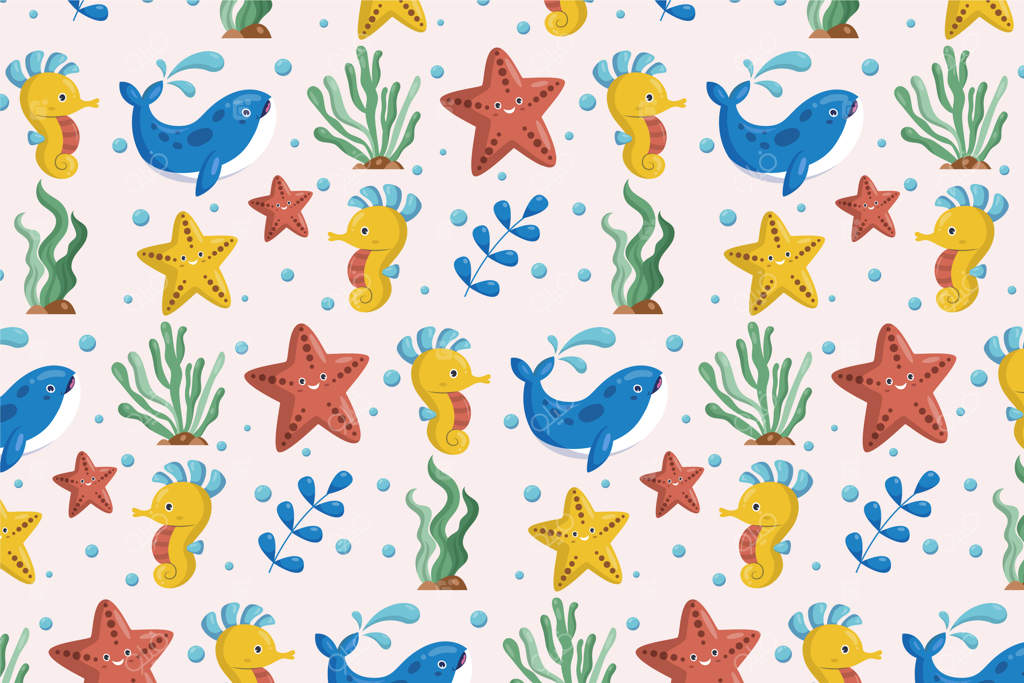 طراحی پترن حیوانات دریایی تخت