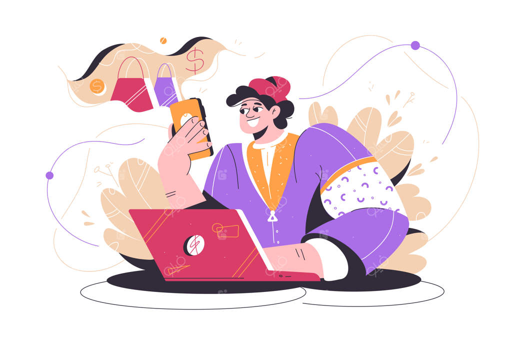 خرید آنلاین لباس با گوشی هوشمند - مرد در حال خرج کردن پول برای لباس