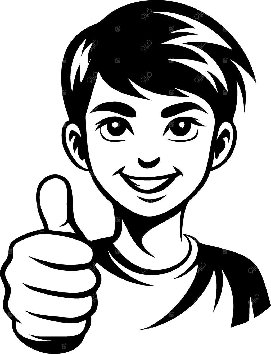 طرح گرافیکی پسر شاد با ژست لایک و چهره‌ای مثبت، مناسب برای پوشاک نوجوانان و پوستر