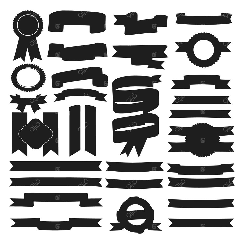 وکتور مجموعه سیلوئت روبان و بنر مشکی
