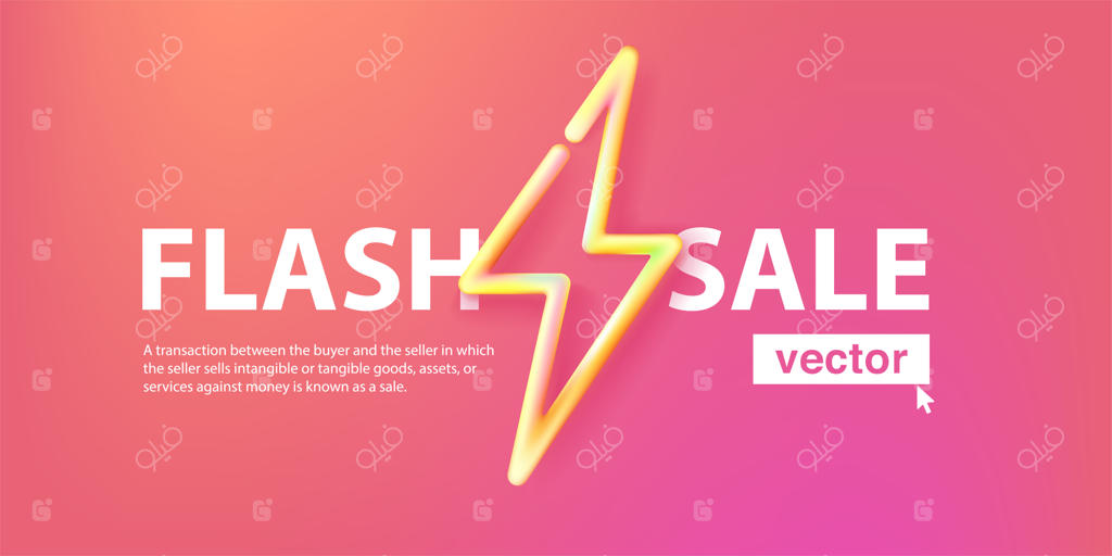 قالب بنر فروش ویژه: زرد نئونی با طرح رعد و برق روی پس‌زمینه صورتی