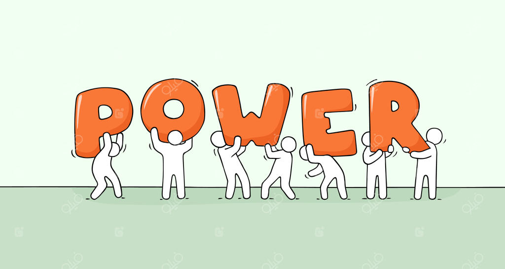 طرح آدمک‌های در حال کار با واژه بزرگ قدرت