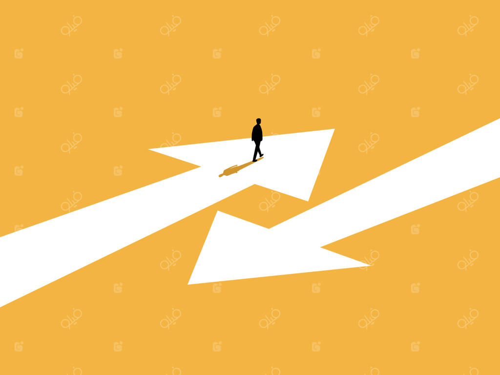 تاجر در جهت مخالف فلش‌ها قدم می‌زند