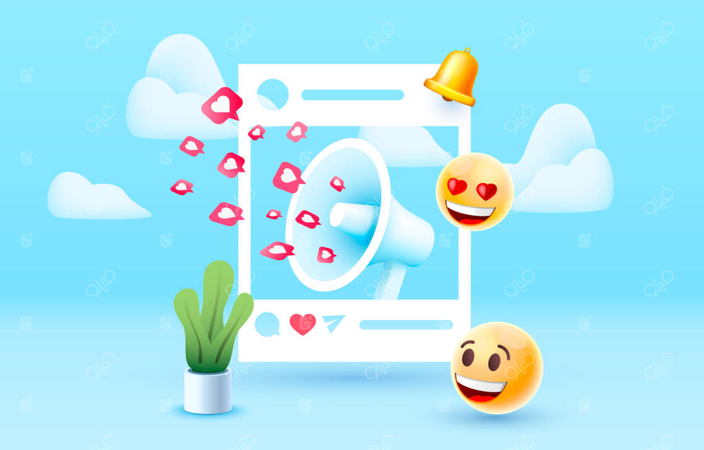 بلندگوهایی پرواز کننده مانند نمادها، شبکه‌های اجتماعی برای ارتباط مردم. تصویر برداری وکتور