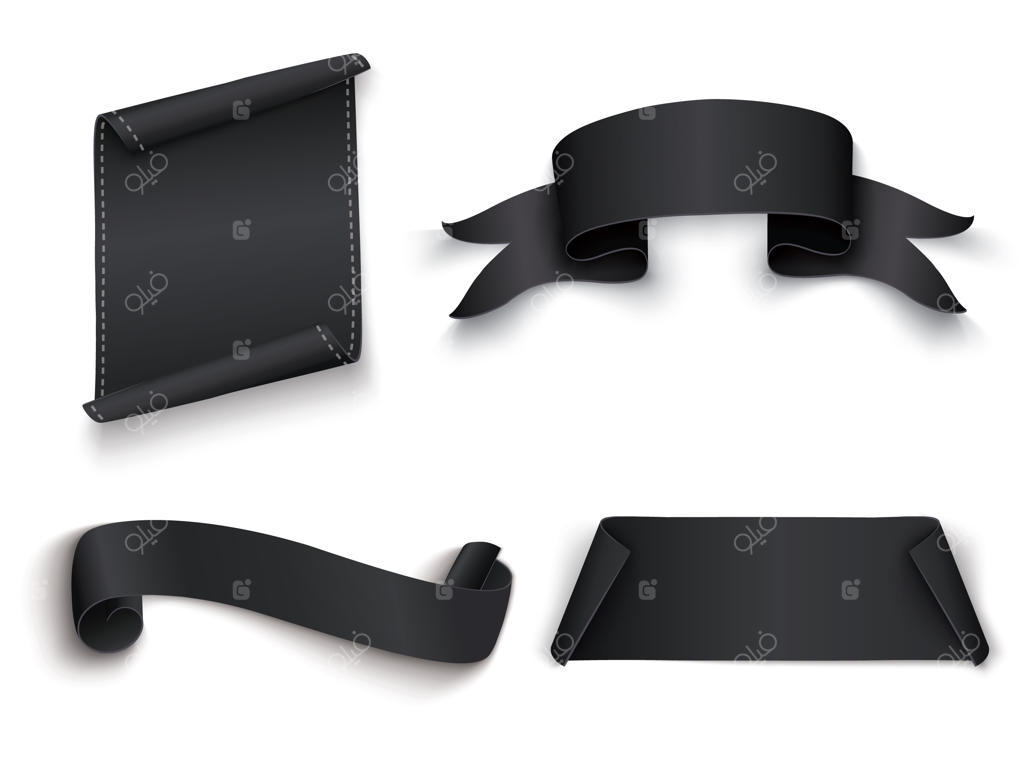 بنر کاغذی مشکی واقع‌گرایانه. روبان. تصویرسازی.