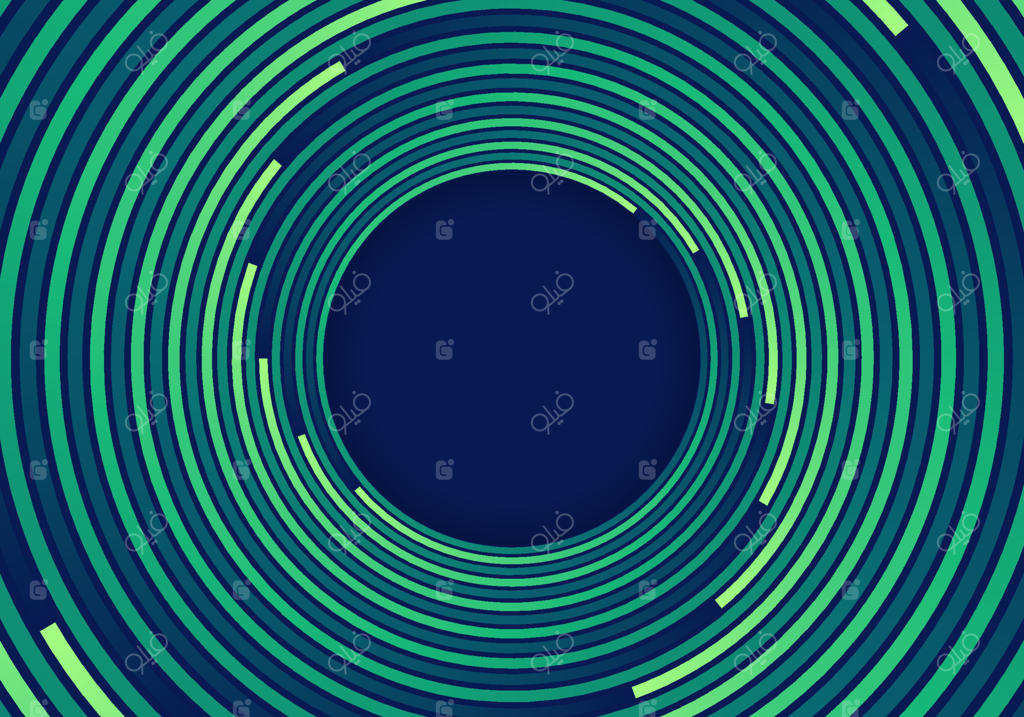 طرح خطوط مارپیچی با دایره‌های سبز انتزاعی بر روی زمینه آبی