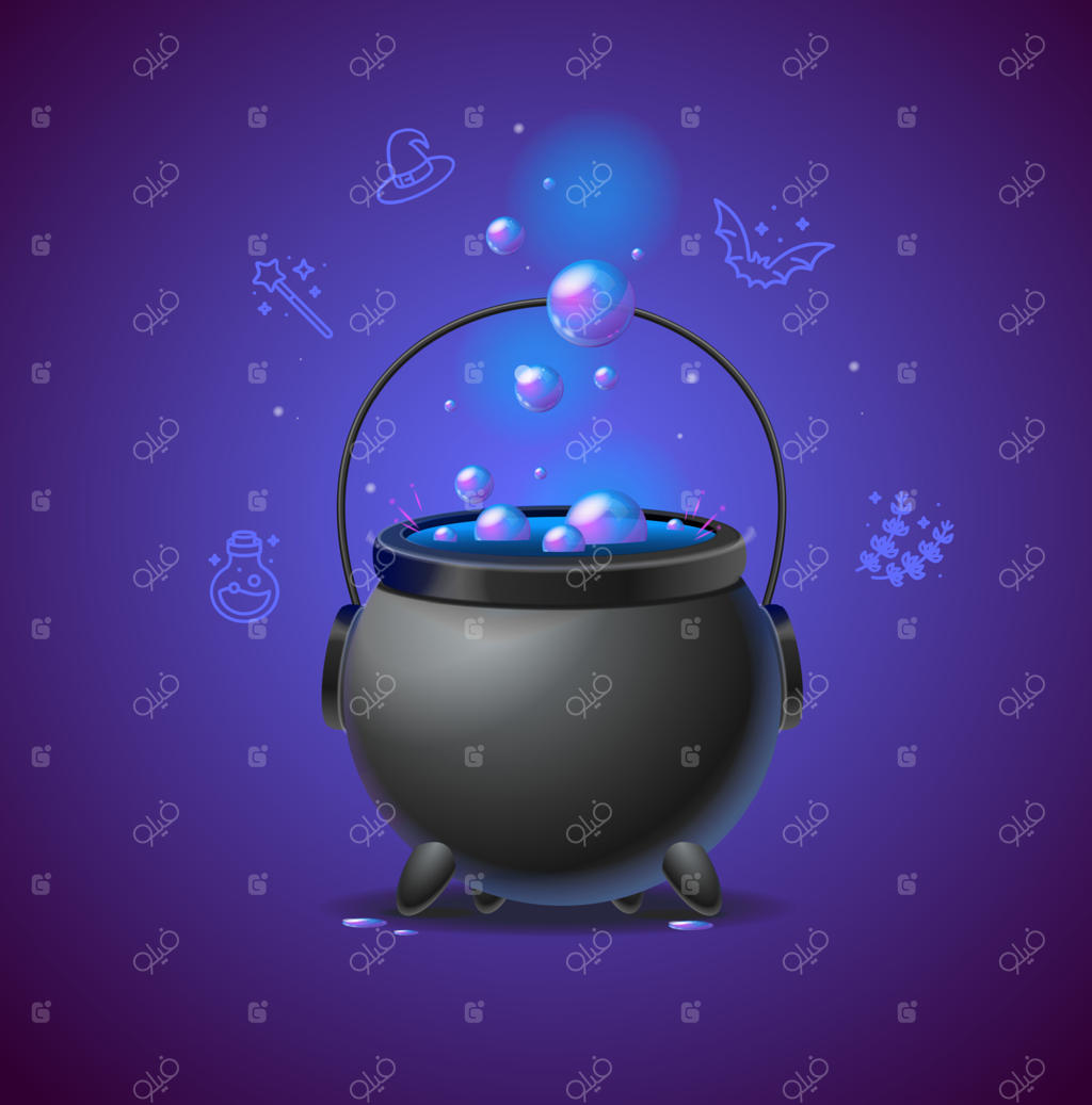 طرح رئالیستی و دقیق دیگ جادویی سه‌بعدی وکتور.
