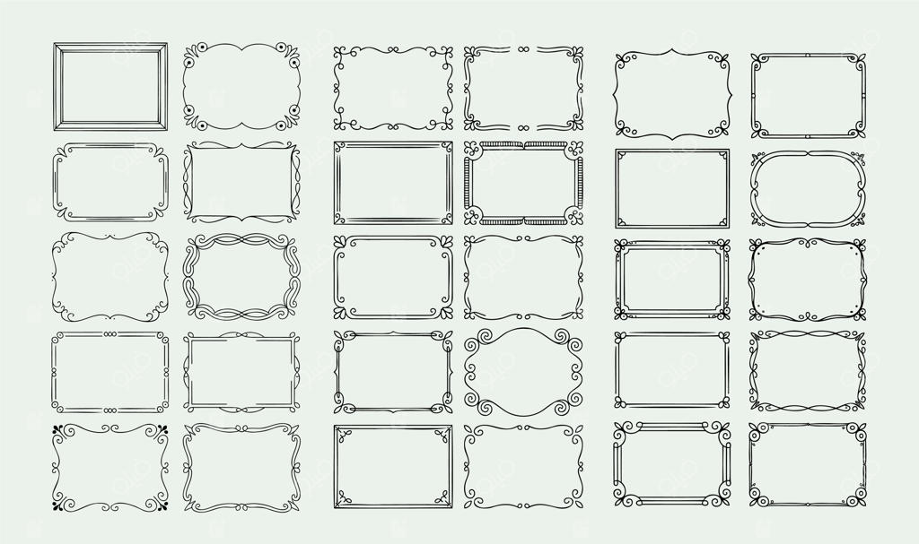 مجموعه وکتور قاب و حاشیه‌های تزیینی پرنقش‌ونگار قدیمی با طرح دستی