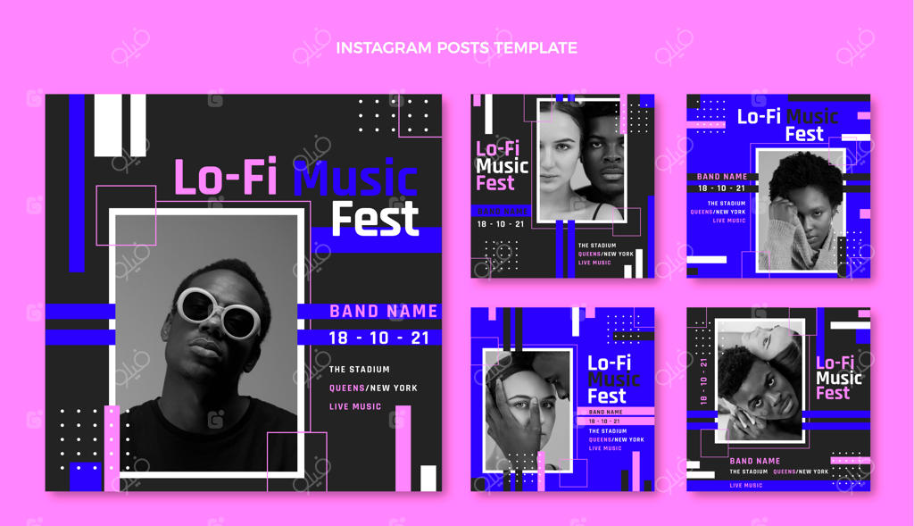 پست اینستاگرامی فستیوال موسیقی به سبک طراحی مینیمال و فلت