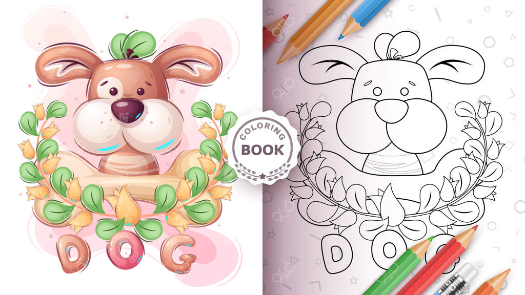 صفحه رنگ‌آمیزی شخصیت کارتونی توله‌سگ بامزه