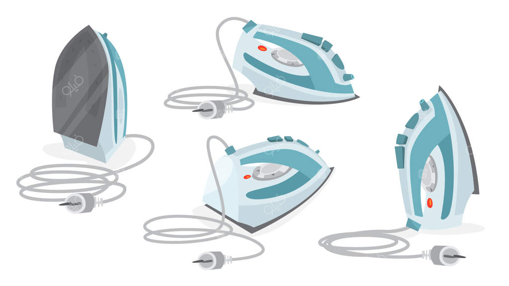 مجموعه اتو برقی برای لباس‌ها. وسیله‌ای برای صاف کردن لباس‌ها. تصویرسازی