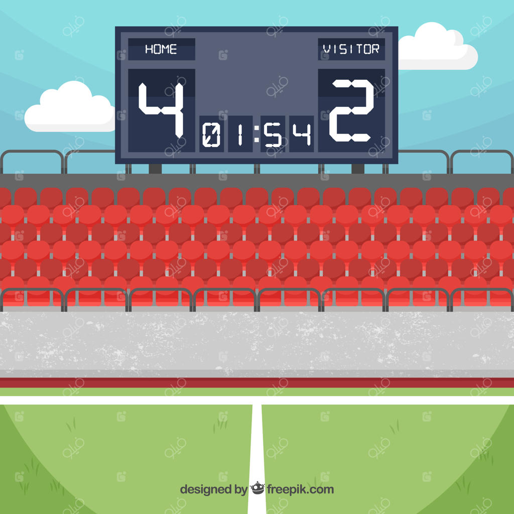 پس‌زمینه زمین فوتبال با تابلو امتیازات