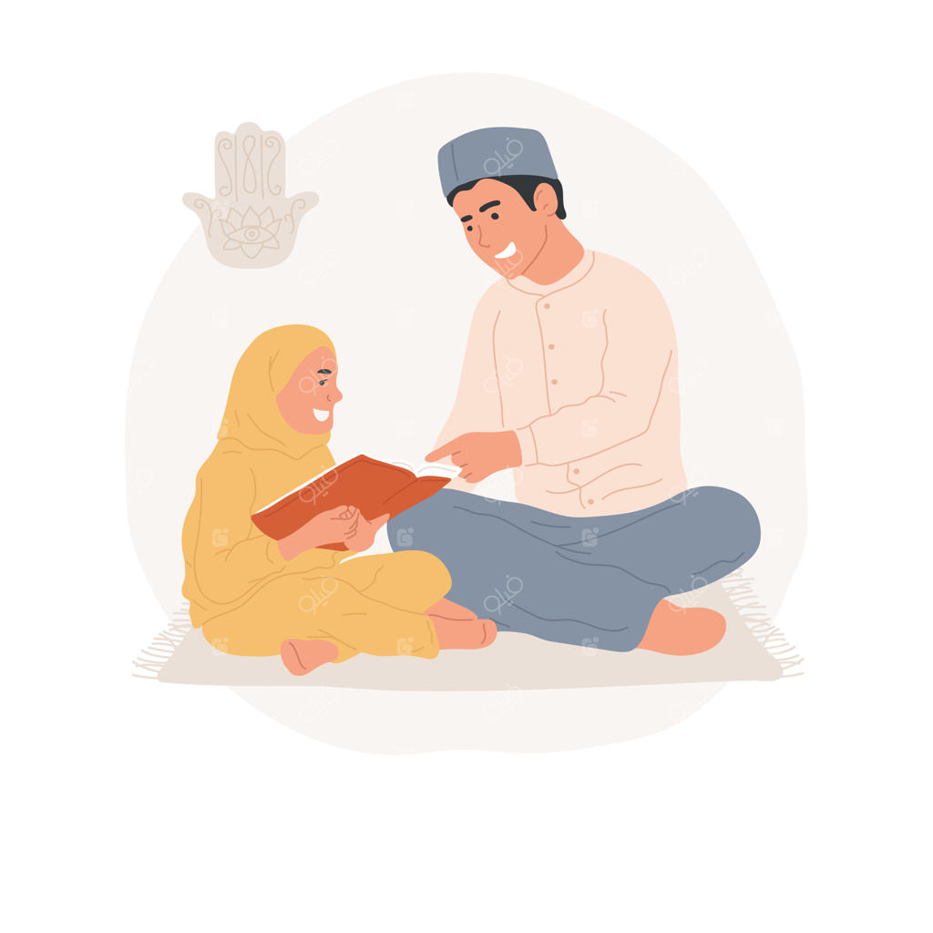 تصویرسازی وکتور کارتونی خواندن قرآن