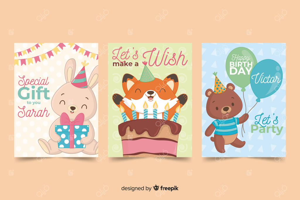 مجموعه کارت‌های تولد به سبک طراحی دستی