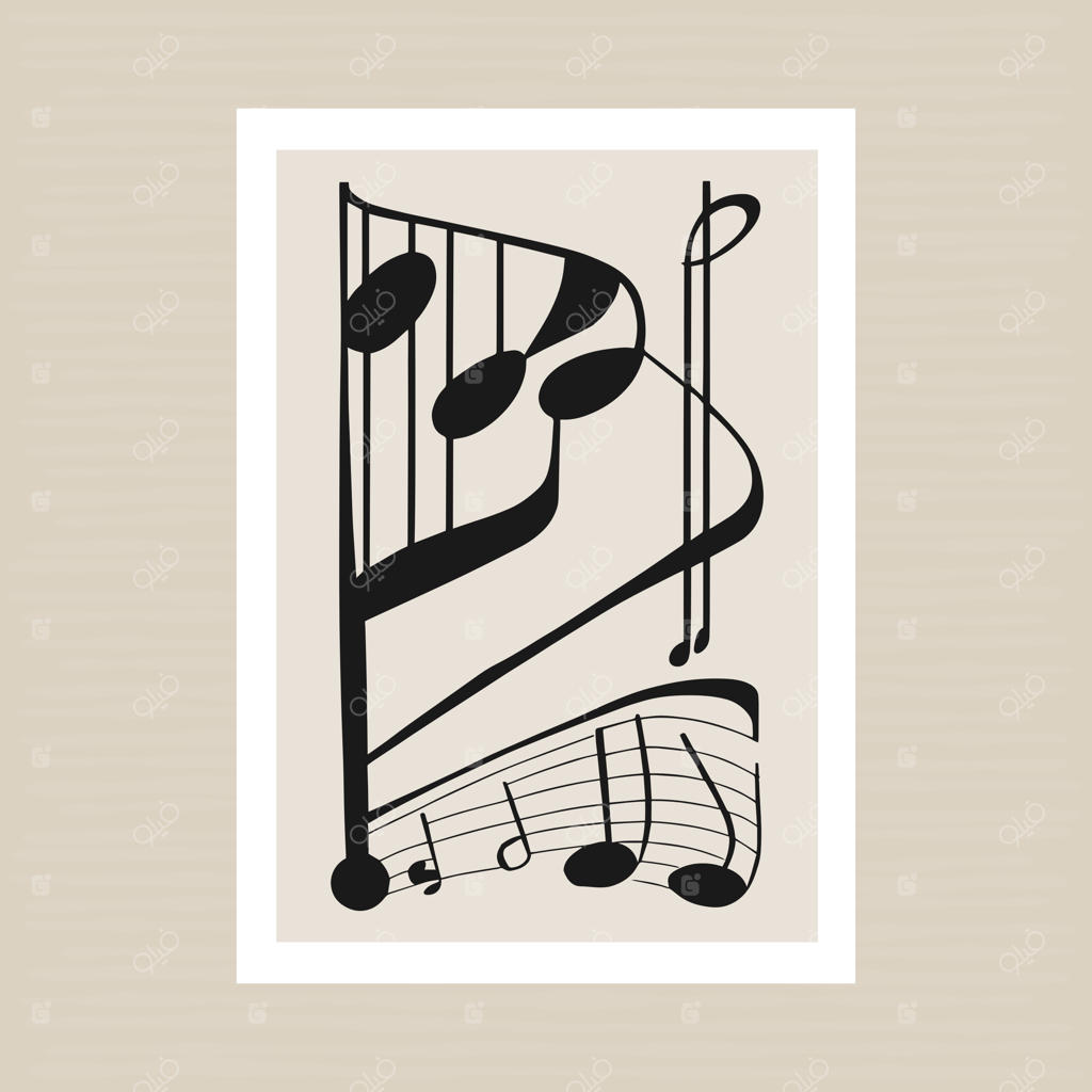 طرح خطی مینیمال نت‌های موسیقی مشکی