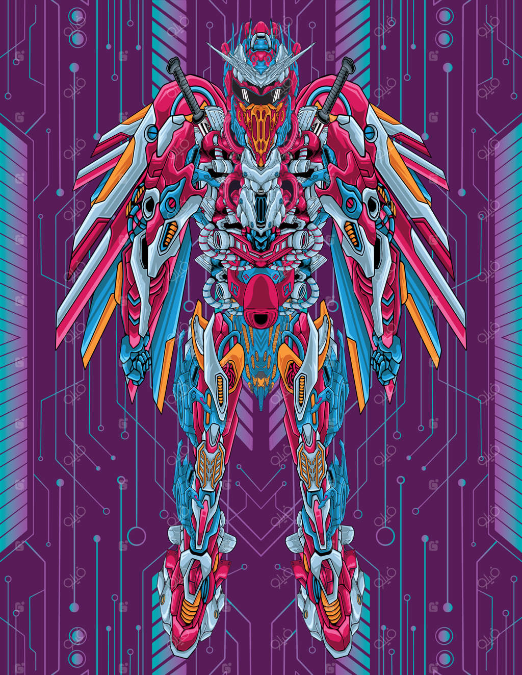 تصویرسازی کامل بدن ربات مکانیکی آینده‌نگر