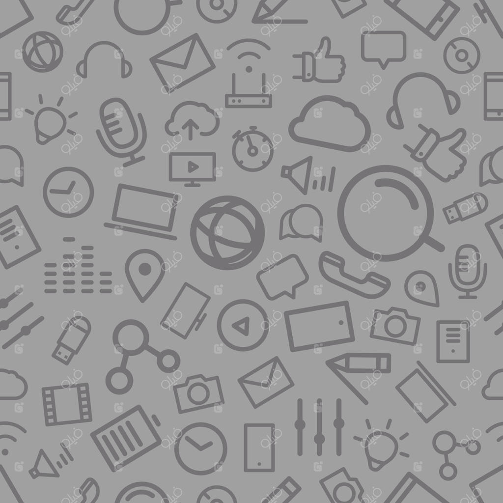 پترن بدون درز آیکون‌های خطی متنوع؛ پیکتوگرام‌های شبکه‌های اجتماعی