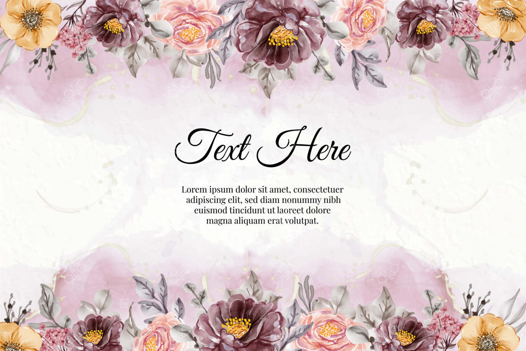 نقاشی آبرنگ گل‌های صورتی و بنفش به سبک قدیمی