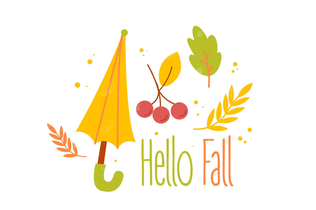 سلام پاییز. تصویر دوست‌داشتنی پاییزی با برگ‌های رنگارنگ و تایپوگرافی برای بنر یا پوستر