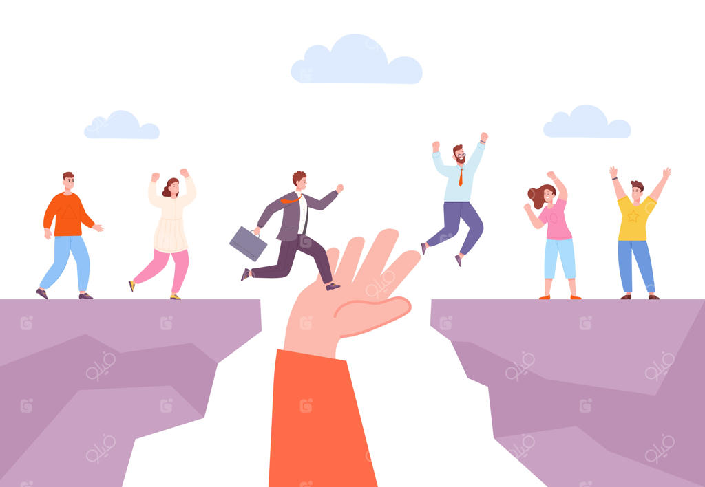 دست رهبر کمک به حامیان: مفهوم پشتیبانی همکاری، مربی کسب و کار، کمک دست های بزرگ به ایجاد پل در شکاف، همکاری تیمی