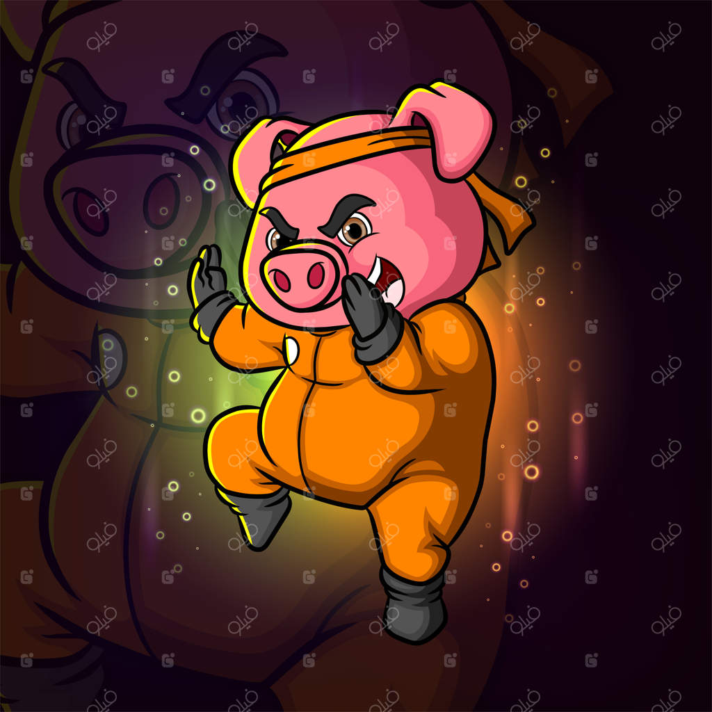 طراحی لوگوی نمادین ورزش‌های الکترونیکی: خوک کونگ‌فوی قوی در حال جلب توجه