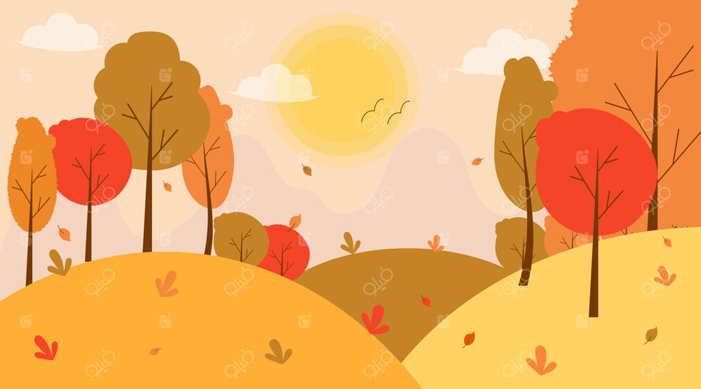 منظره پاییزی با درختان به سبک طراحی مسطح.