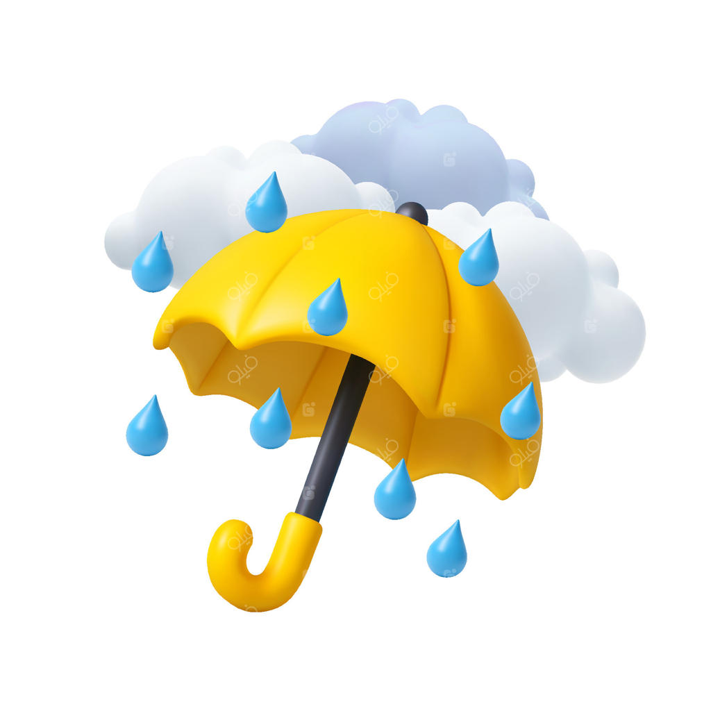 چتر زرد روشن با قطره‌های باران