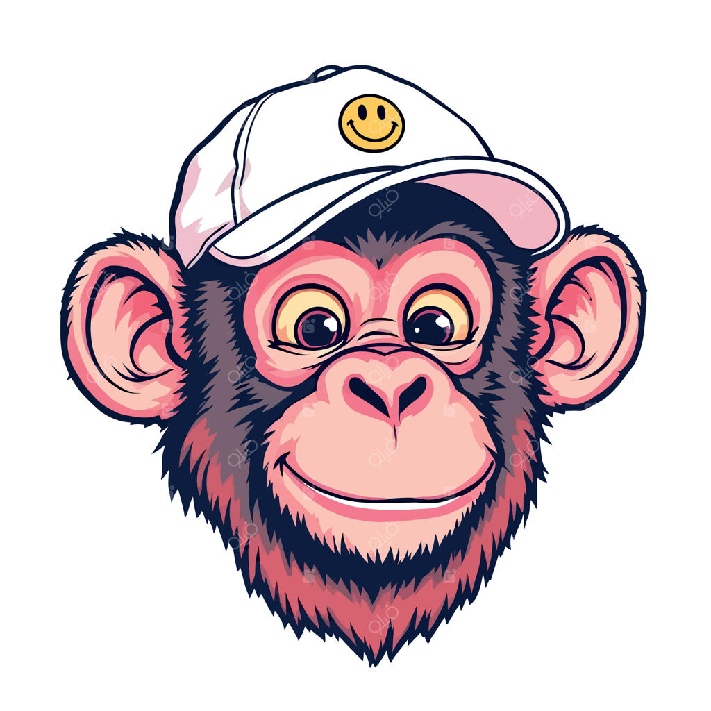 تصویر گرافیکی میمون با کلاه - استیکر پس‌زمینه سفید