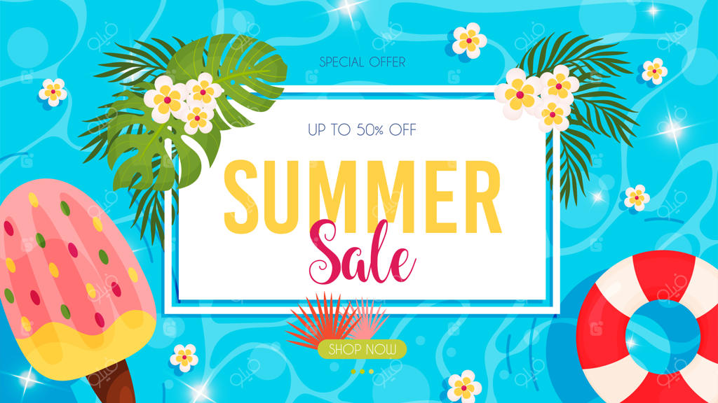 تراکت حراج تابستان - به تابستان خوش آمدید، طرح پس‌زمینه استخر